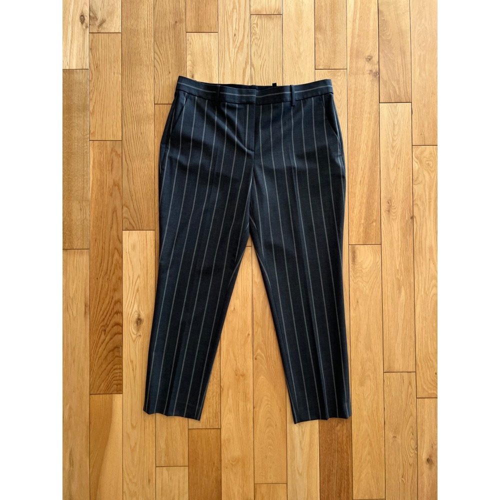 Theory Wool Blend Gray Striped Cropped Tapered Leg High Rise Trouser Pants Sz 10